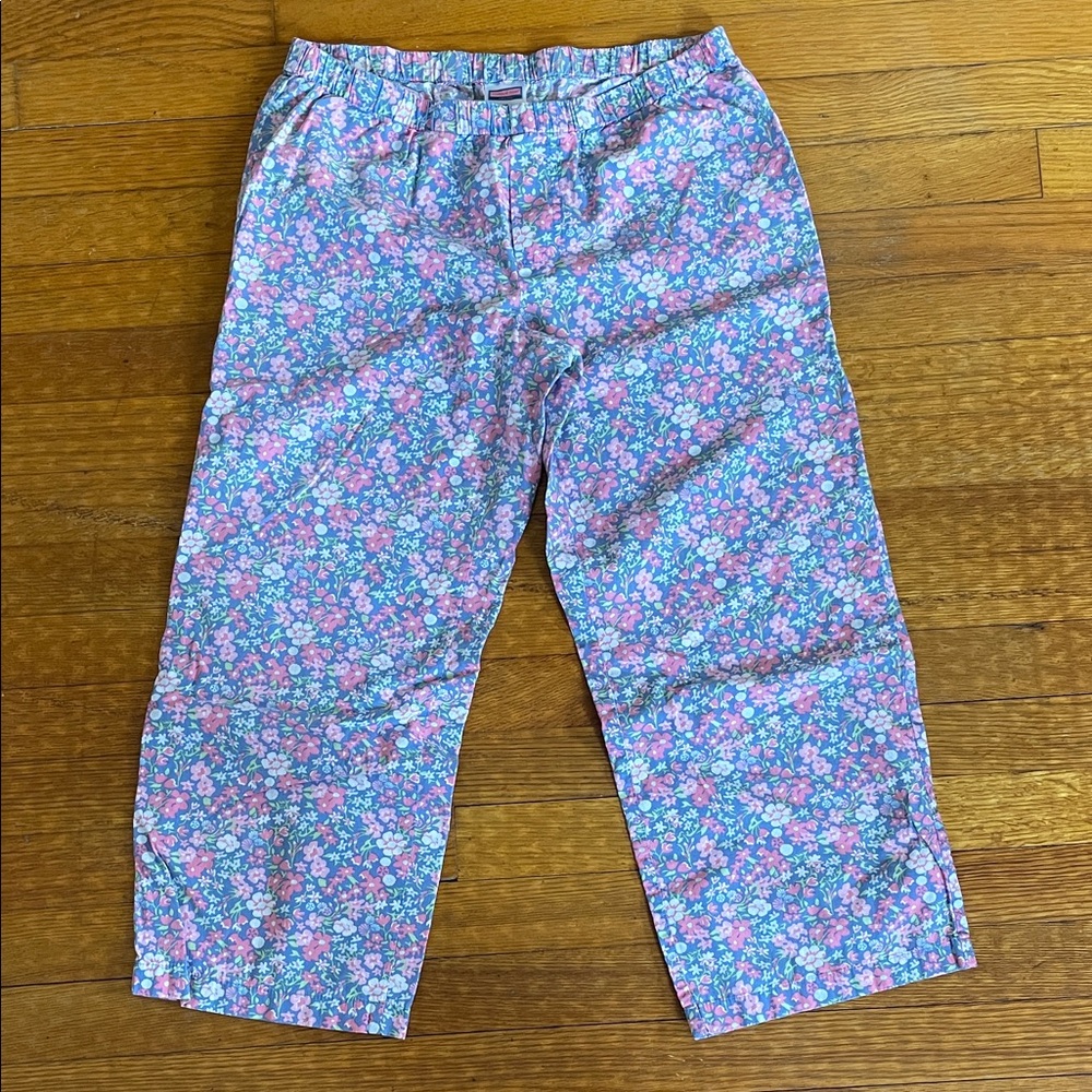 Vintage 90s Vineyard Vines Floral Cropped Cotton Pajama Pants Dainty Blue XS